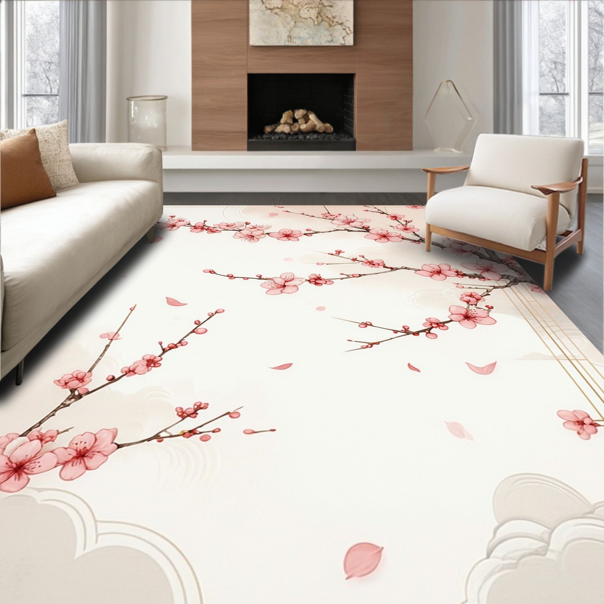 Elegant Pink Sakura Blossom Branches Rug