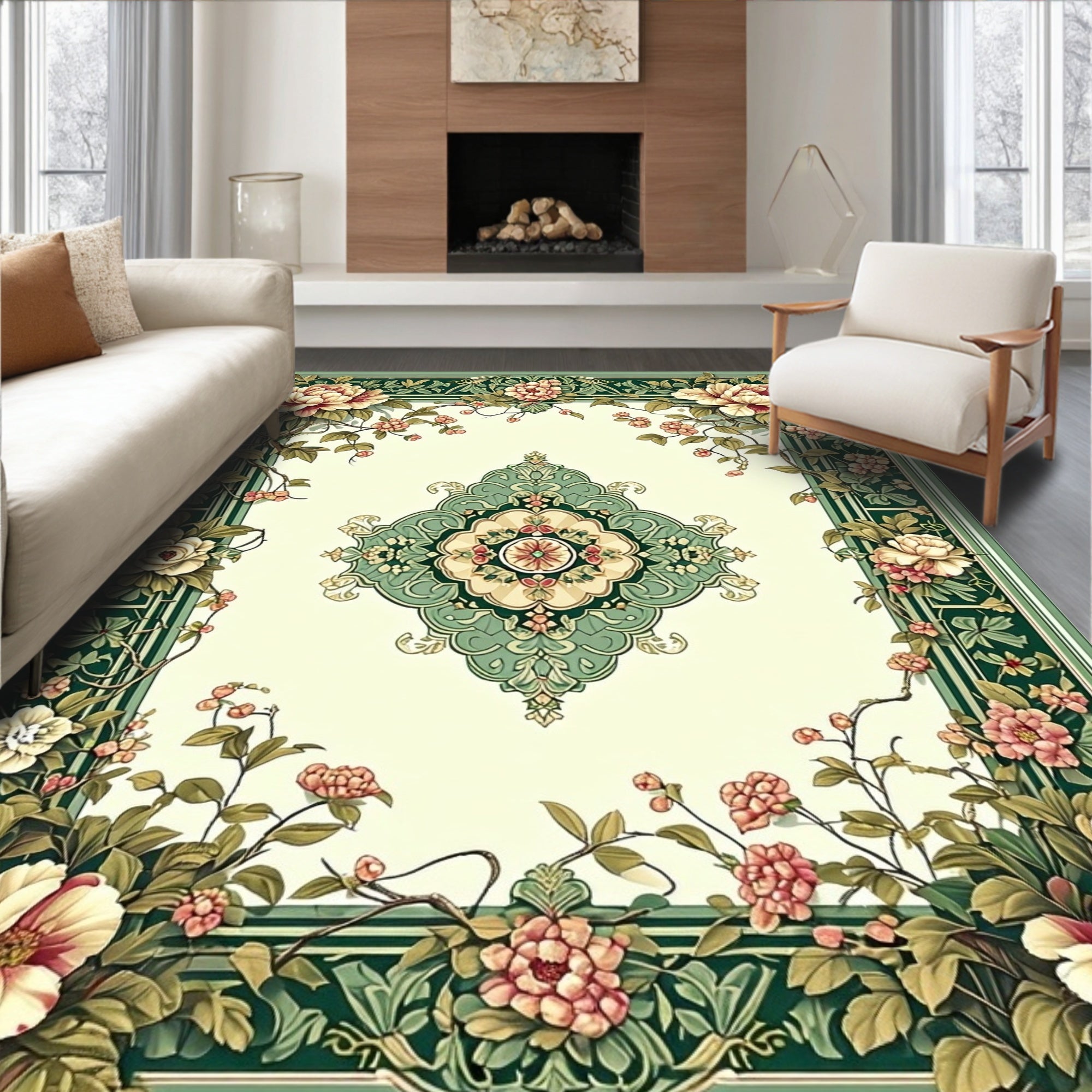 Floral Garland Medallion Pattern Design Rug
