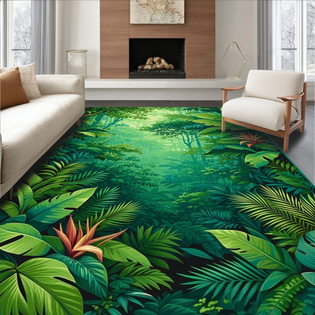 Lush Jungle Leaf Floral Pattern Rug