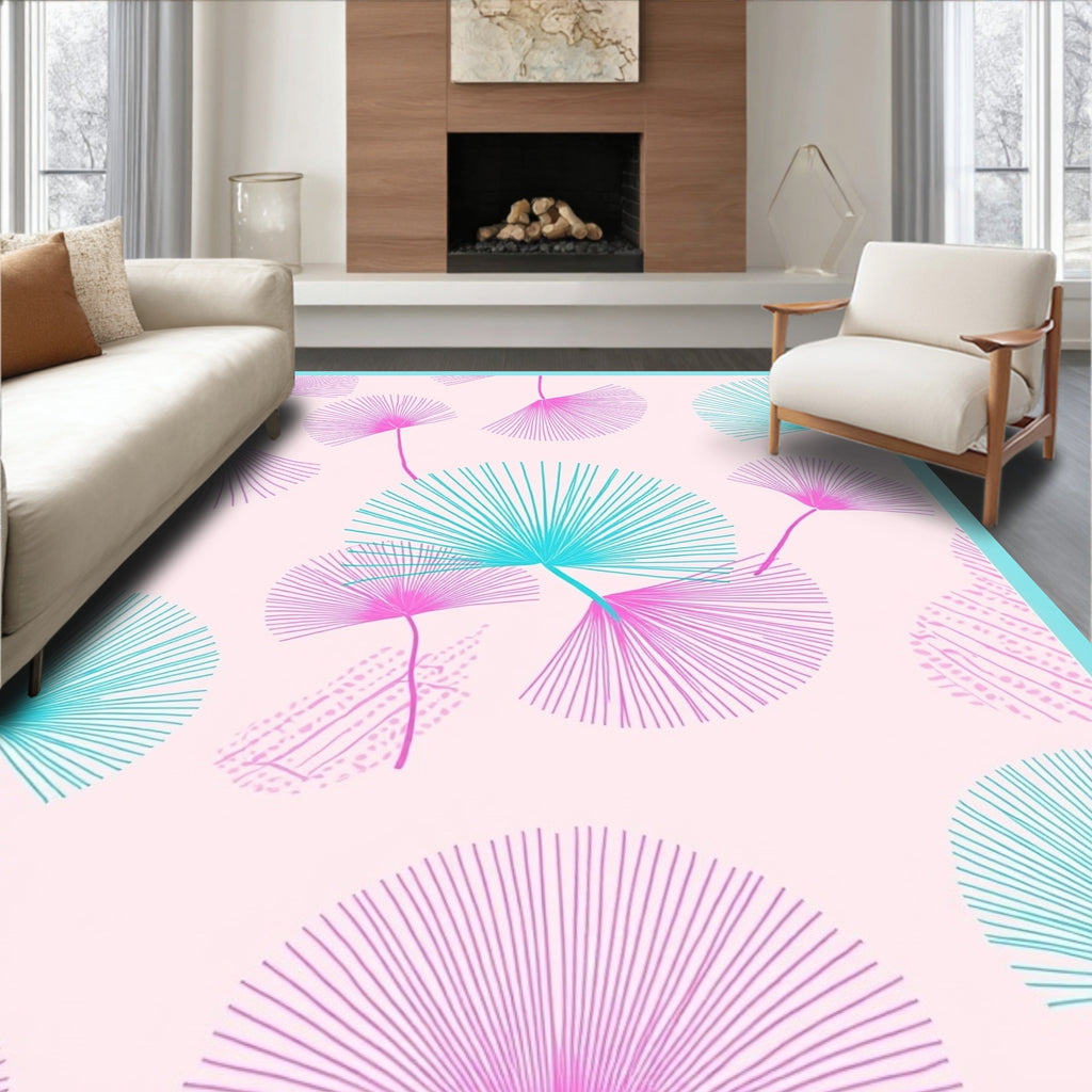 Fan Leaf Motif Tropical Pattern Rug