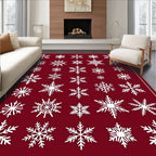 White Snowflake Collage on Burgundy Background Rug