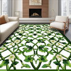 Green Vine White Flower Pattern Rug