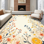 Whimsical Flower Border With Orange Slice Rug