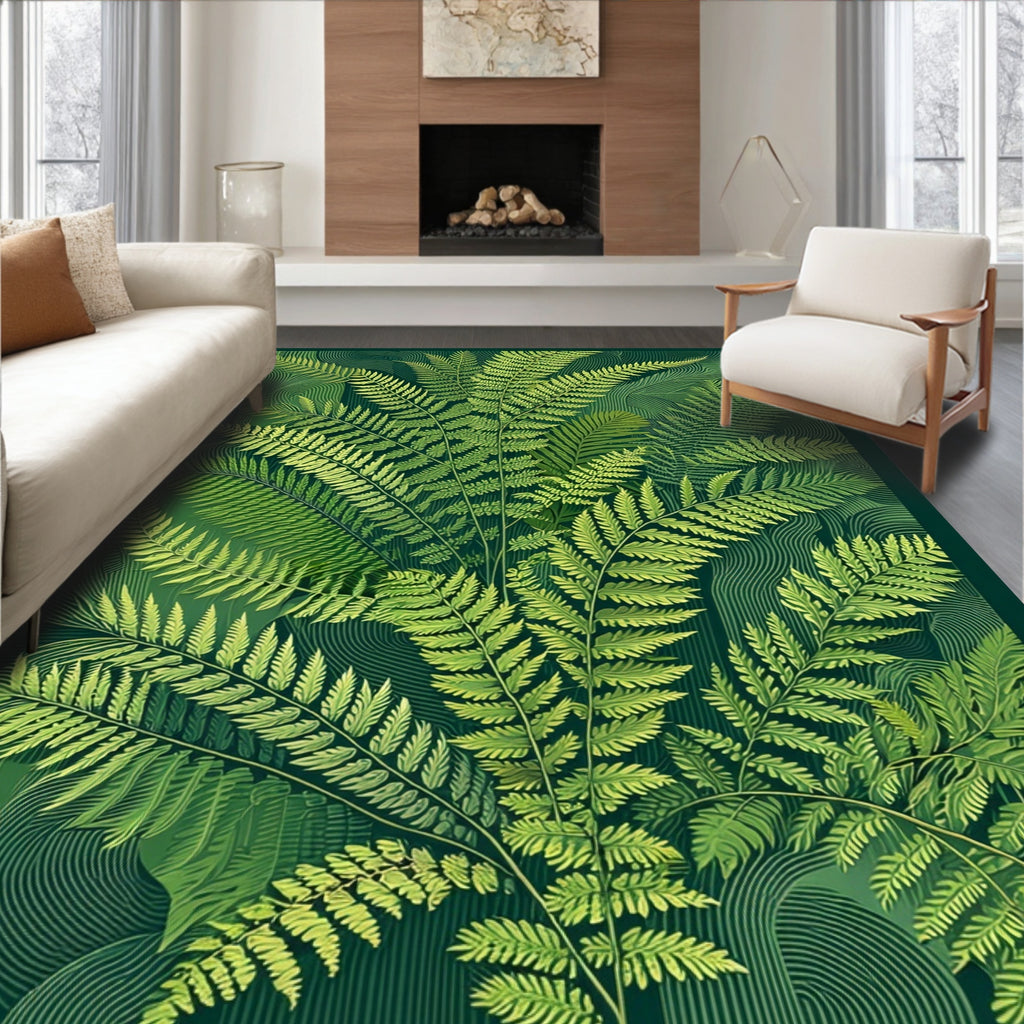 Lush Green Fern Pattern Design Rug