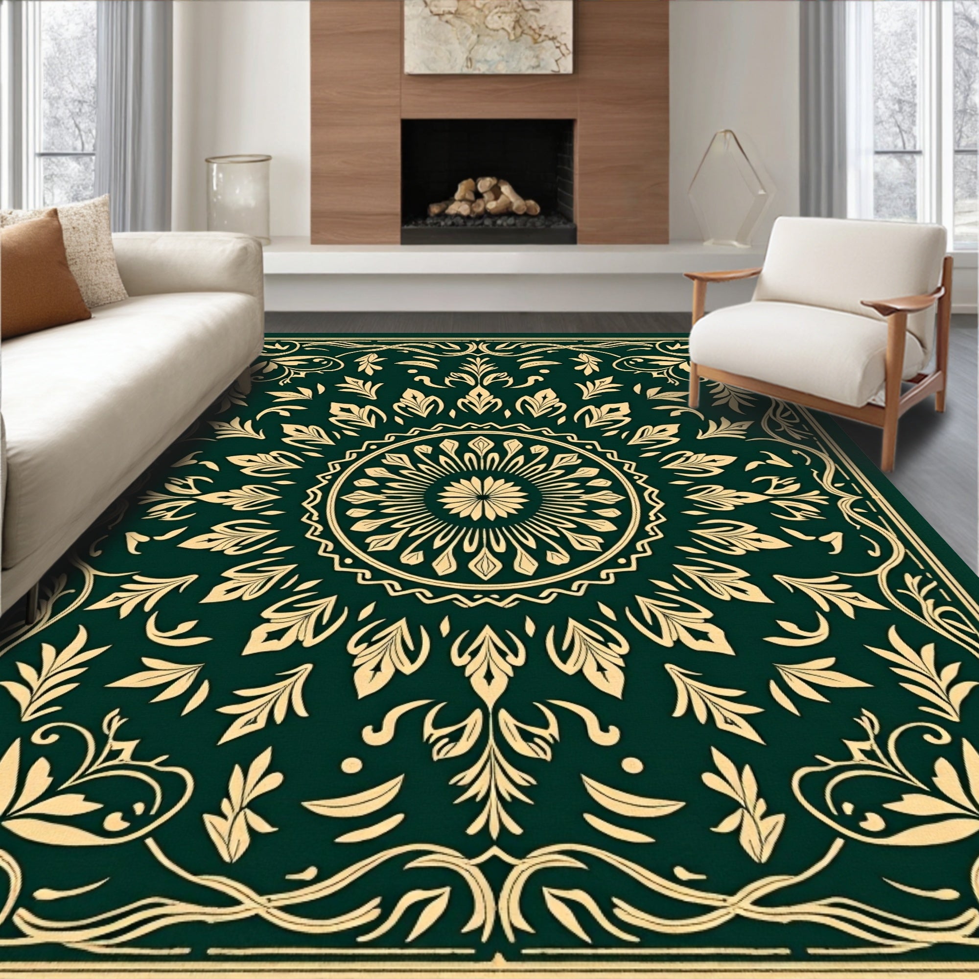 Emerald Gold Floral Medallion Rug