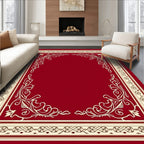 Vibrant Red Floral Vine Border Rug