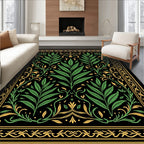 Vintage Green Golden Leaf Border Rug