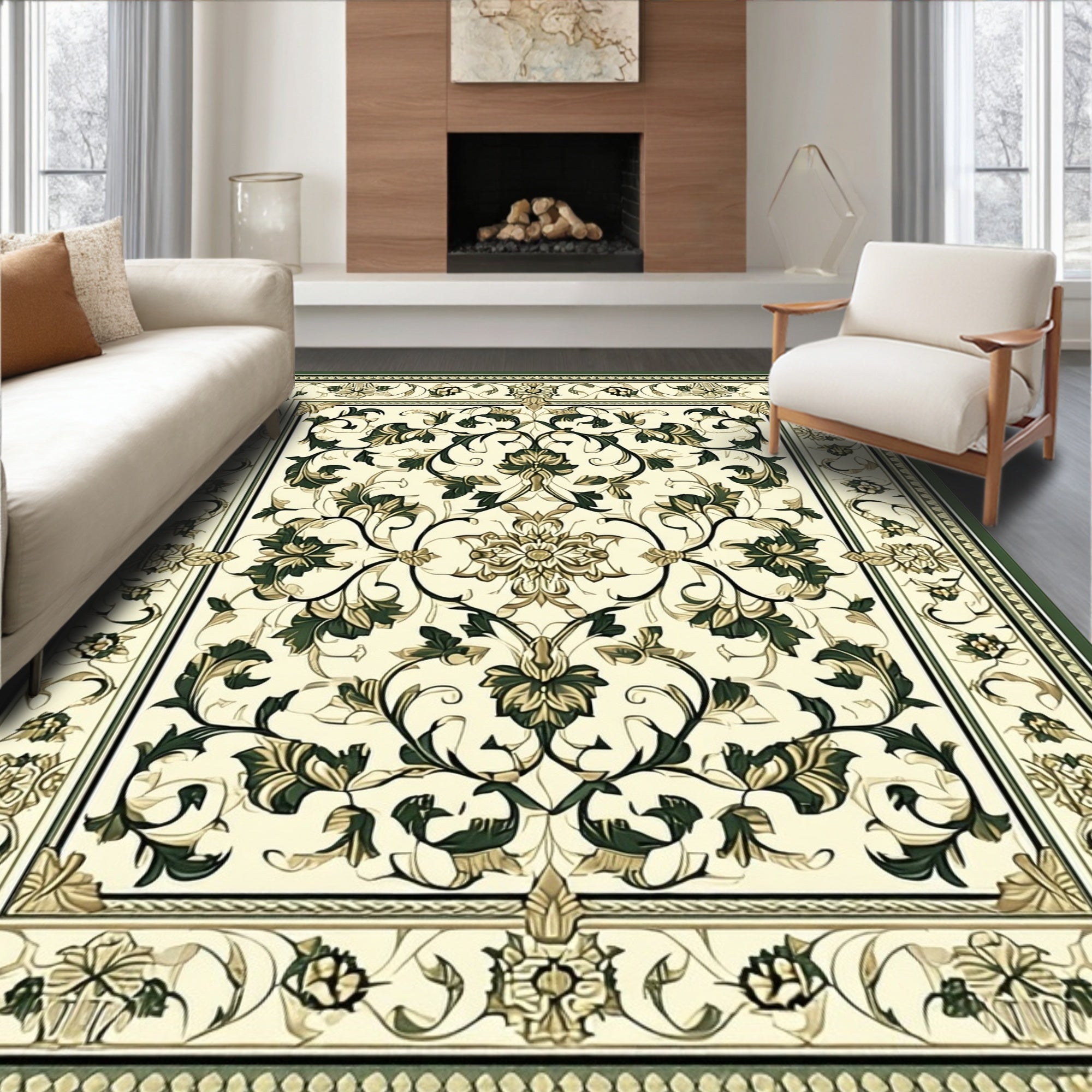 Elegant Floral Scroll Medallion Pattern Rug