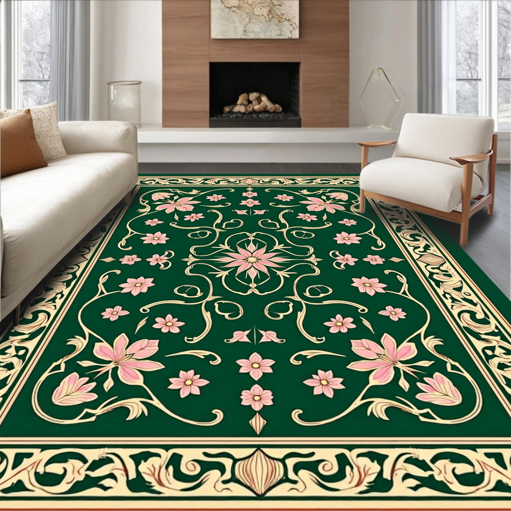 Elegant Pink Floral Botanical Design Rug