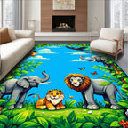 Jungle Animals and Lush Greenery Scene Rug