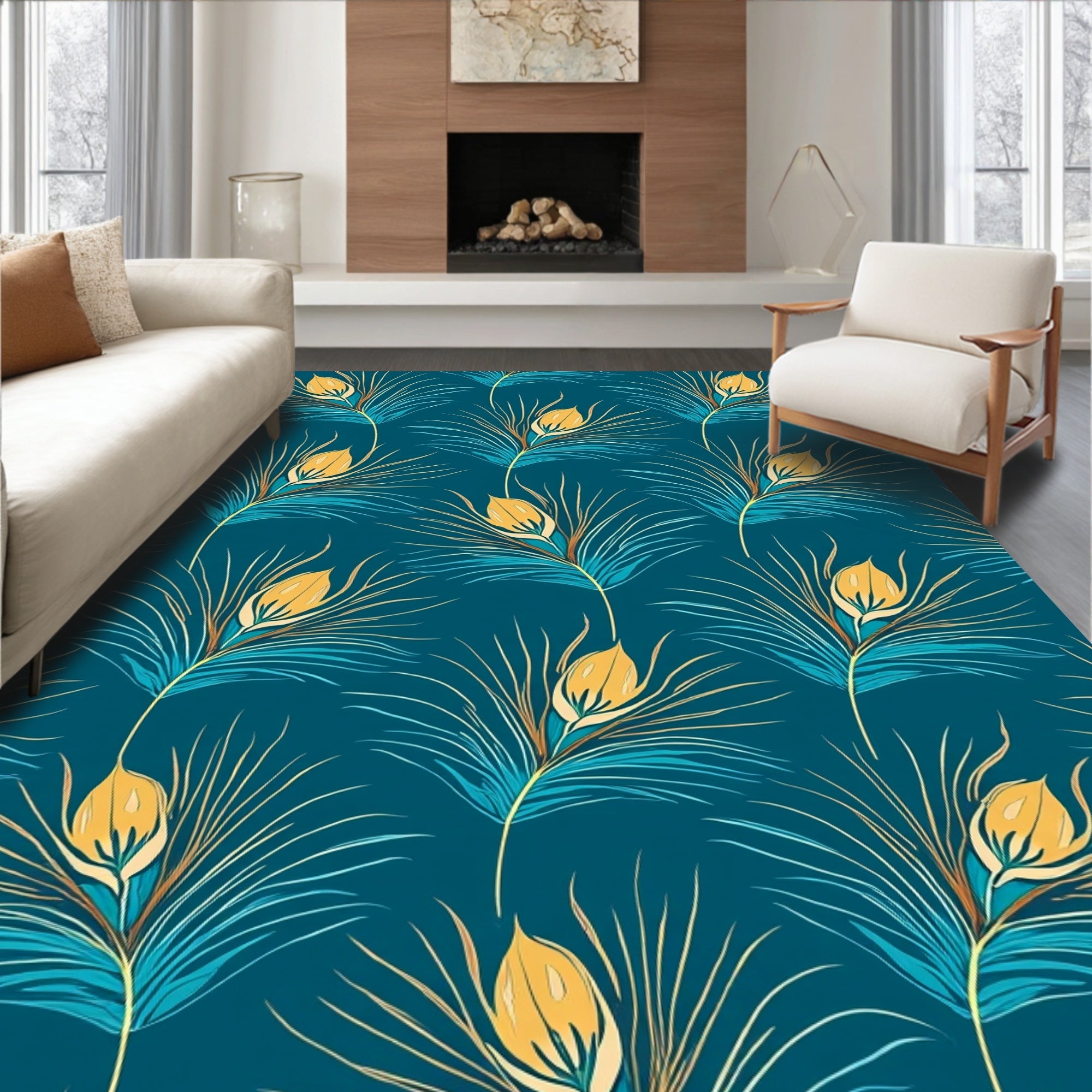 Peacock Feather Art Nouveau Pattern Rug