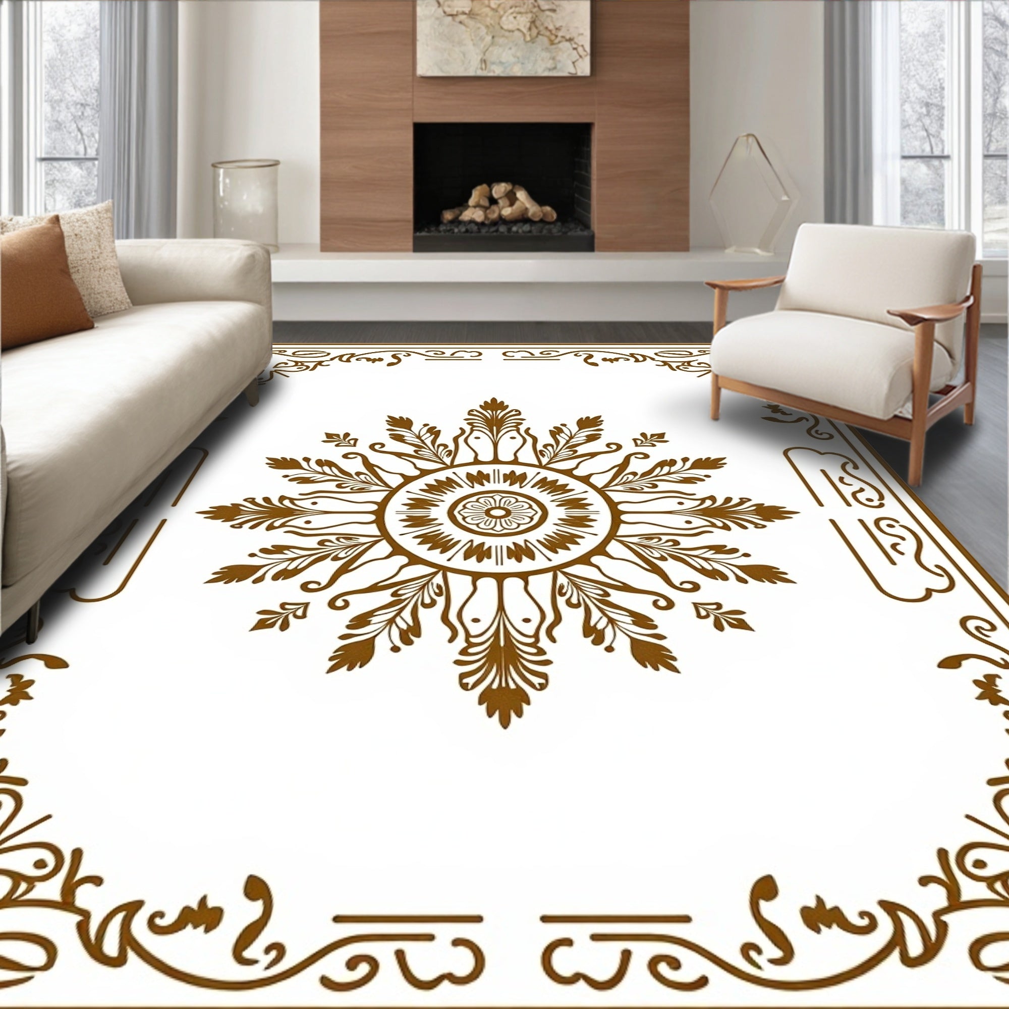 Elegant Floral Sunburst Mandala Design Rug