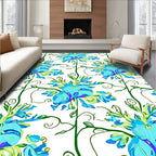 Floral Vines Blossoms Blue Print Rug