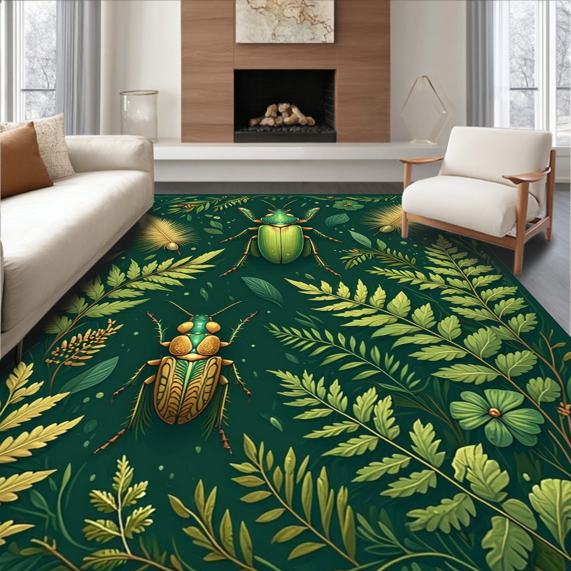 Emerald Insects Botanical Fantasy Rug