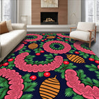 Crimson Red Holly Wreath Ornaments Rug