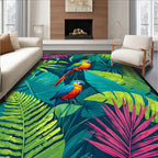 Tropical Parrots Lush Foliage Design Rug