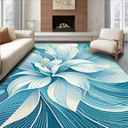 Abstract Blue White Floral Swirl Rug