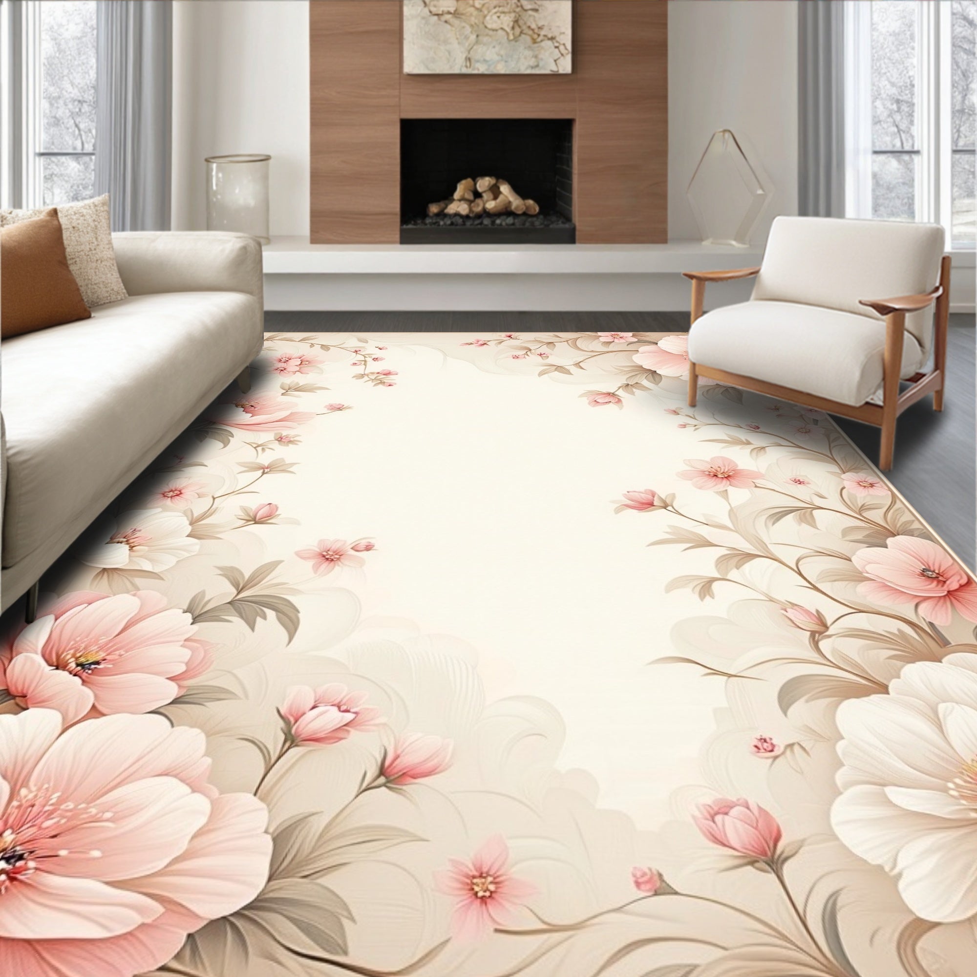 Elegant Pink Floral Scrollwork Rug