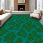 Deep Teal Fern Leaf Pattern Rug