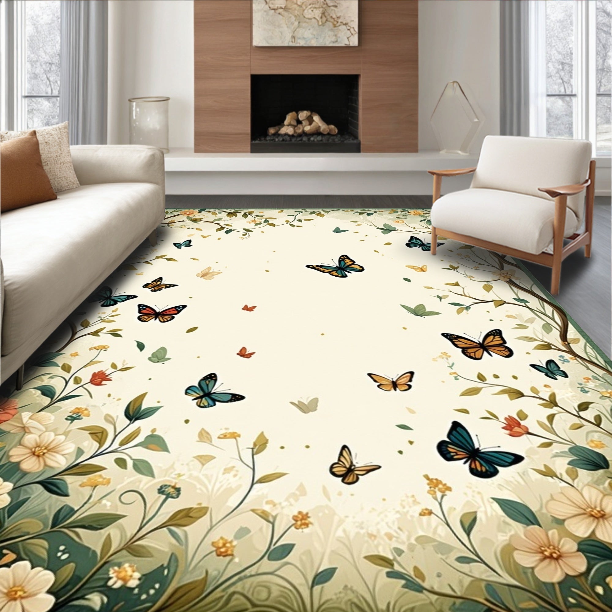 Whimsical Butterfly Garden Inspired Design Rug