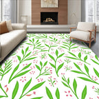 Green Leaf With Pink Flora Pattern Rug