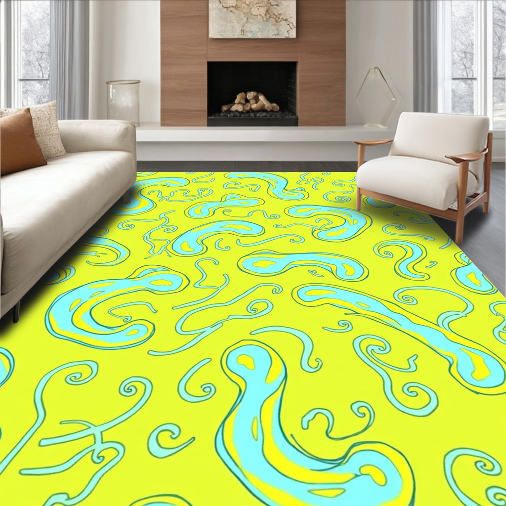 Bright Blue Blob Organic Pattern Rug