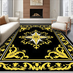 Ornate Black and Yellow Floral Scroll Rug