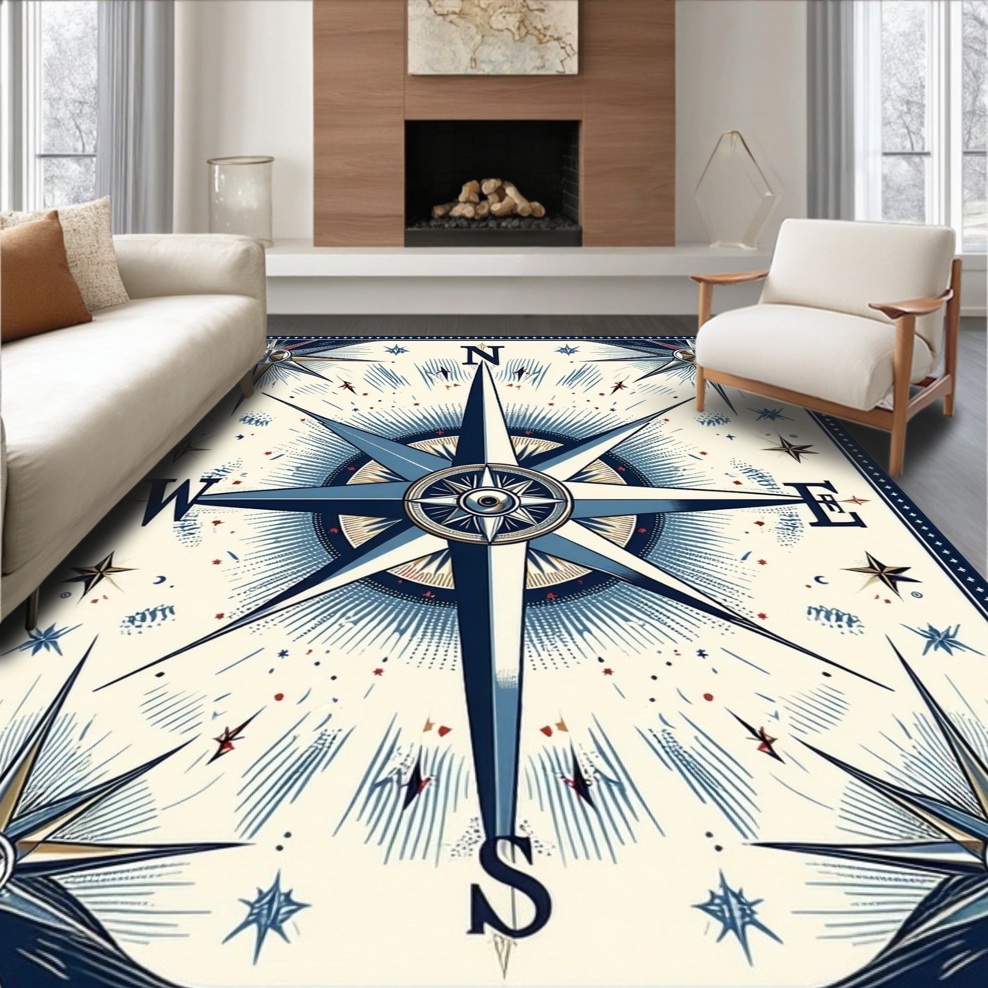 Nautical Star Compass Design Rug
