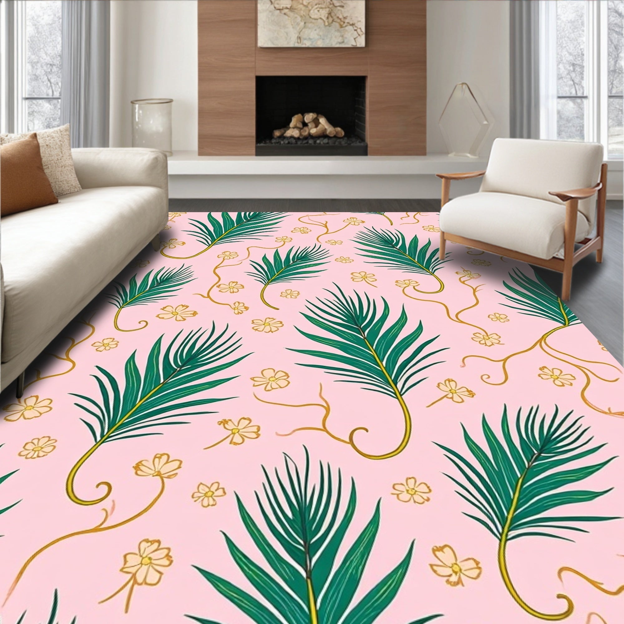 Green Frond Floral Pattern Rug