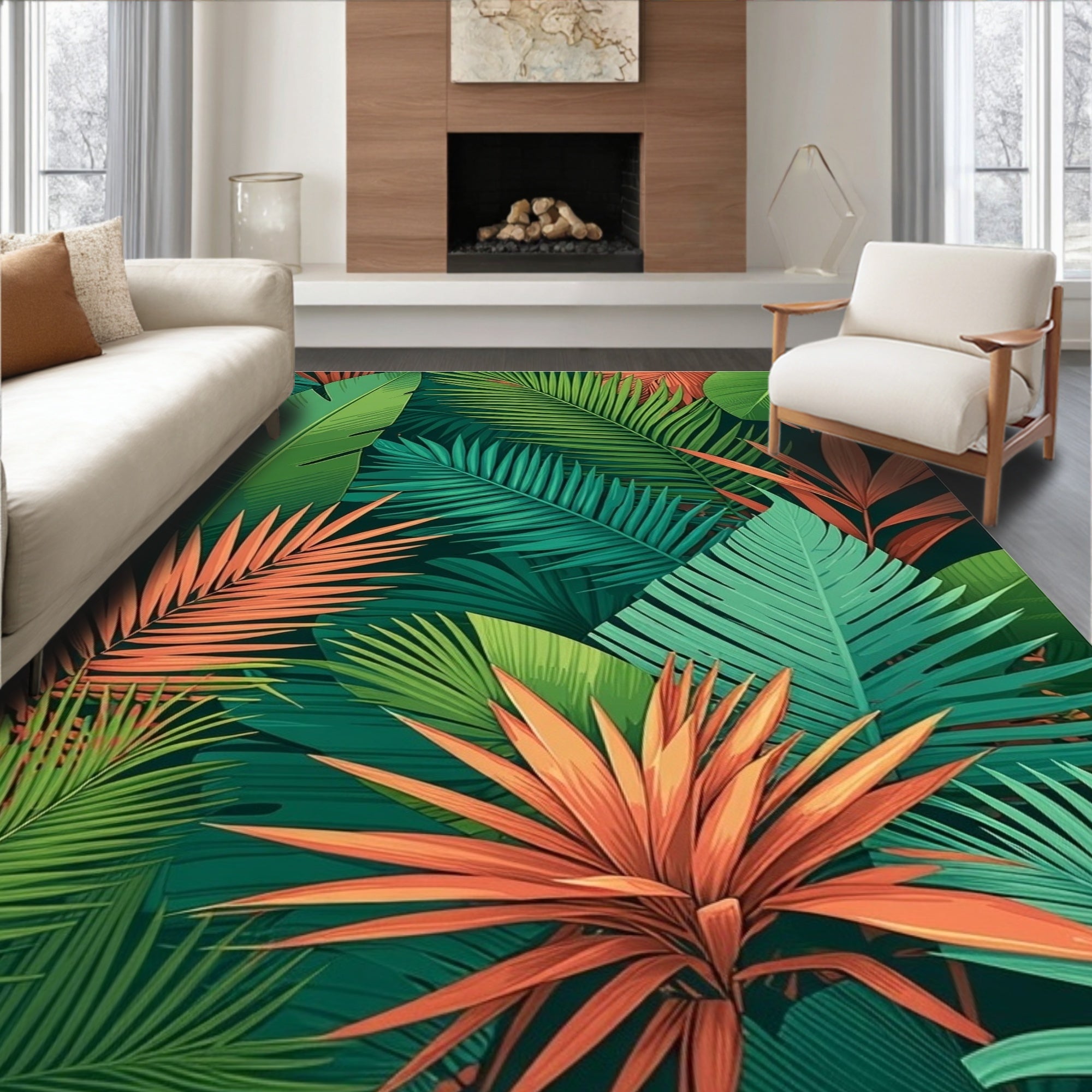 Tropical Leaf Print Art Rug