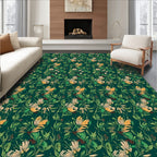 Lush Green Tropical Floral Pattern Rug