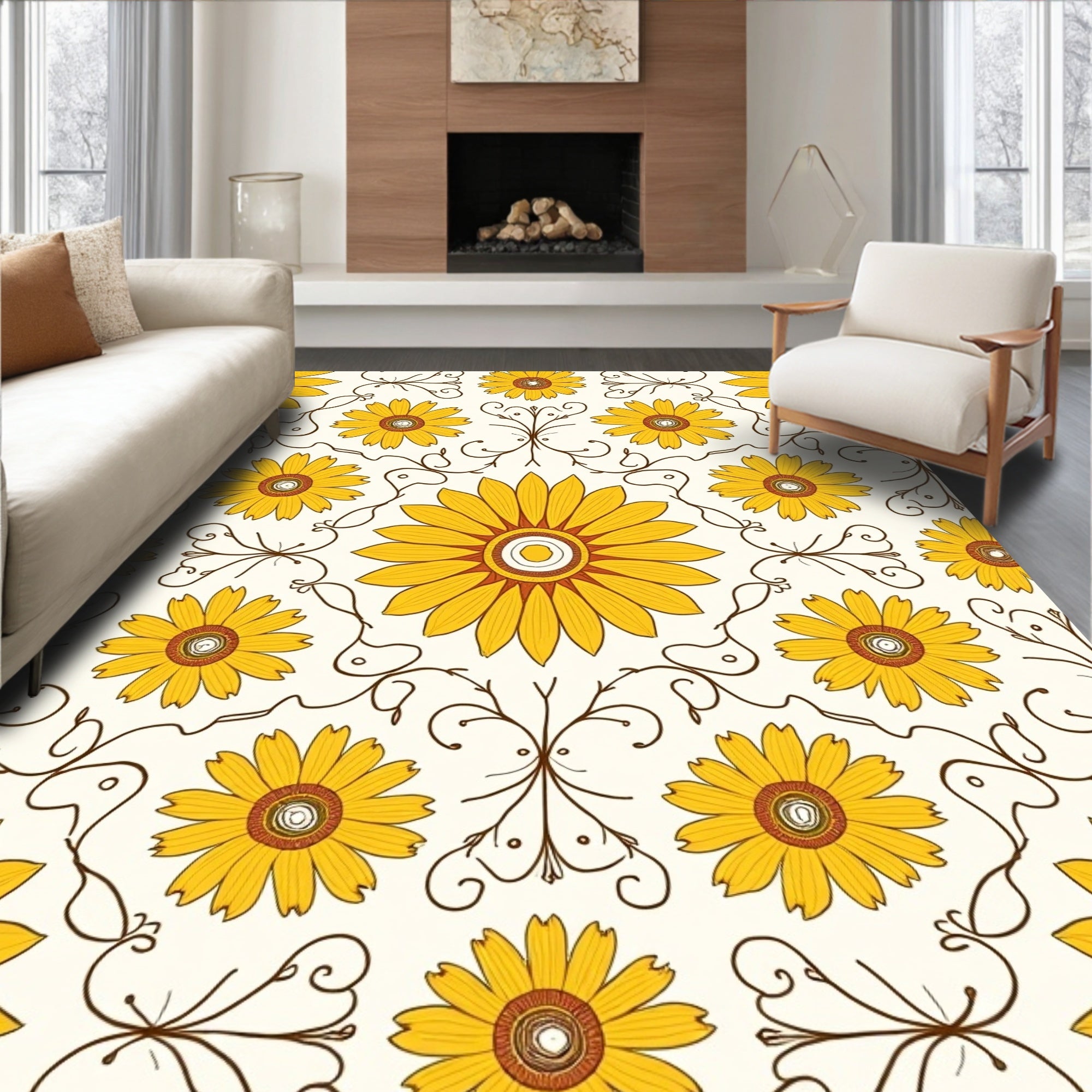 Yellow Daisy Floral Pattern Rug