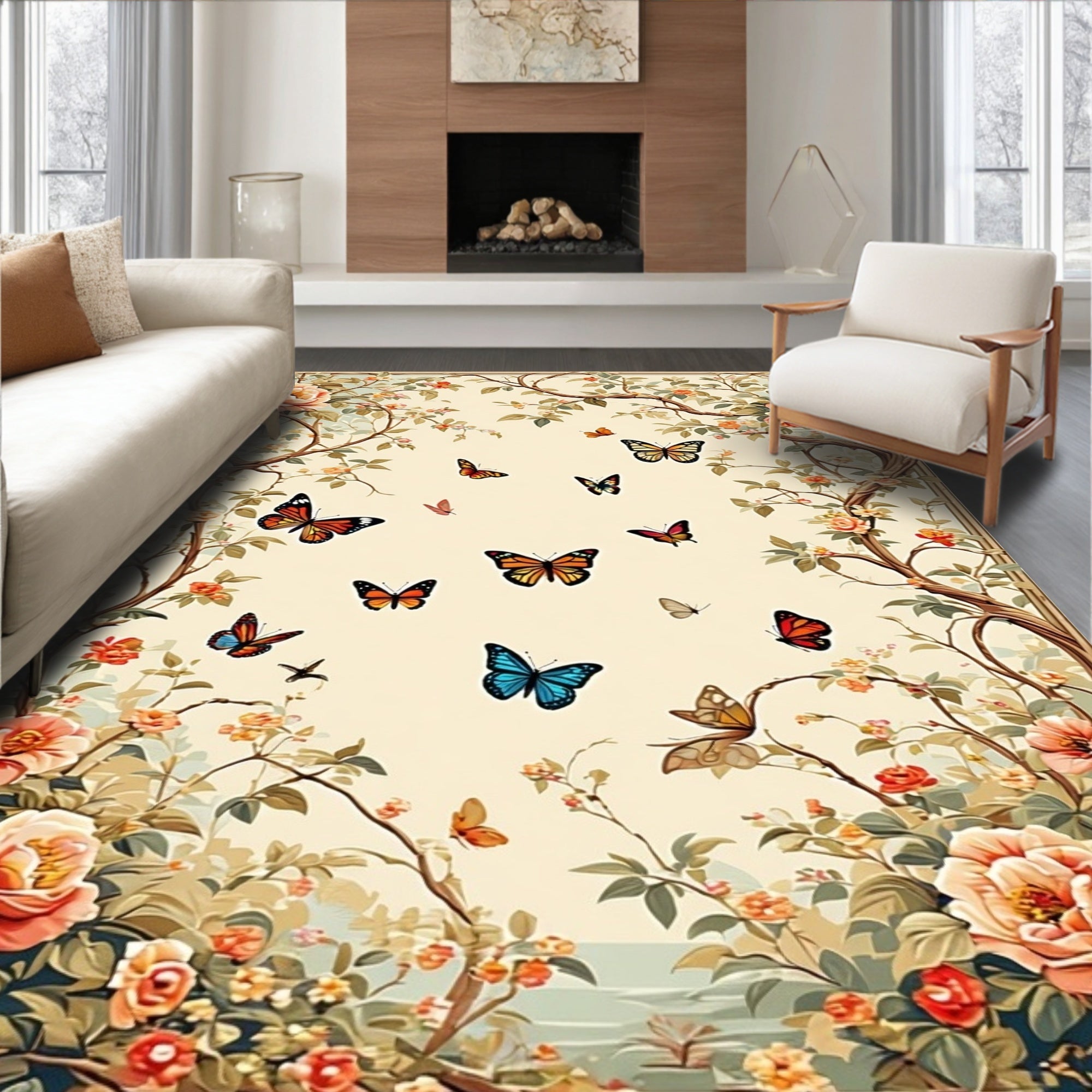 Floral Butterfly Garland Pattern Rug