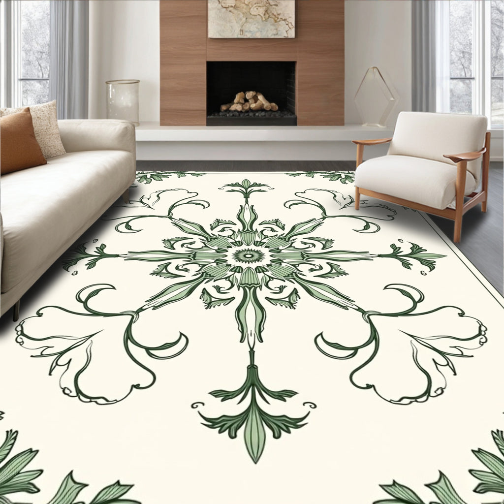 Emerald Green Floral Medallion Rug