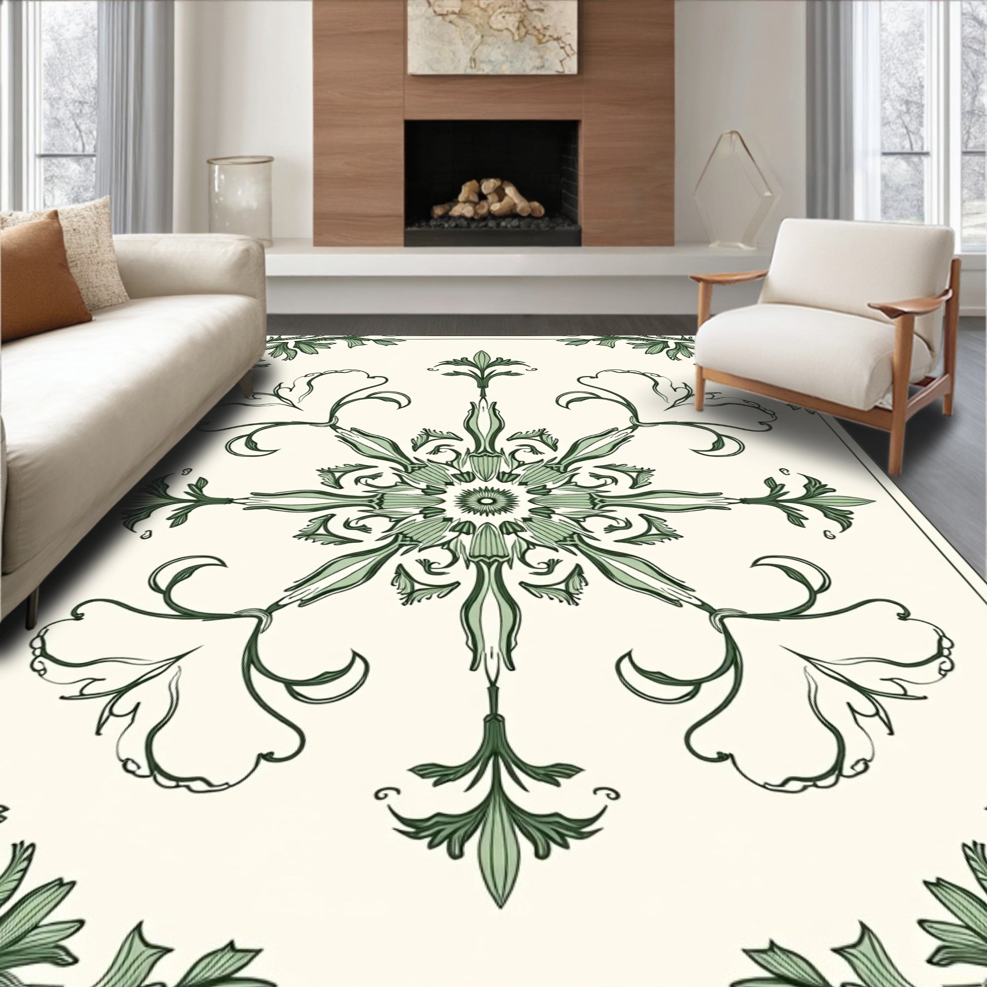 Emerald Green Floral Medallion Rug
