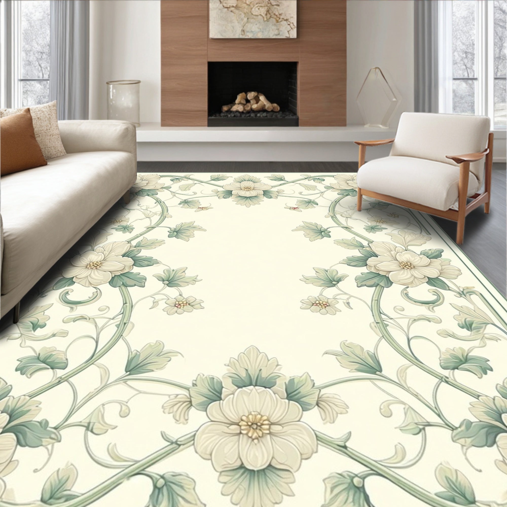 Elegant Floral Vine Pattern Rug