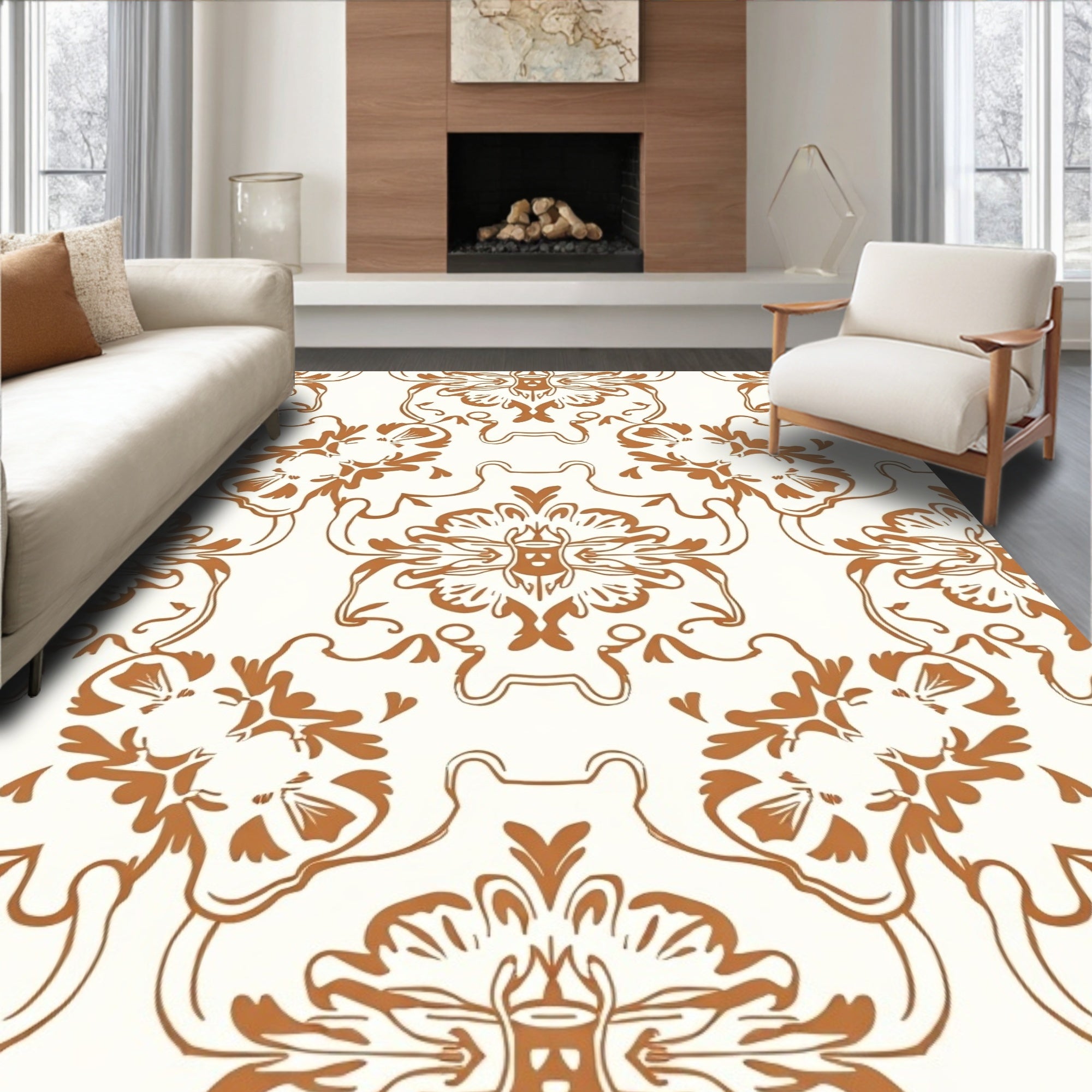 Ornate Floral Damask Pattern Rug