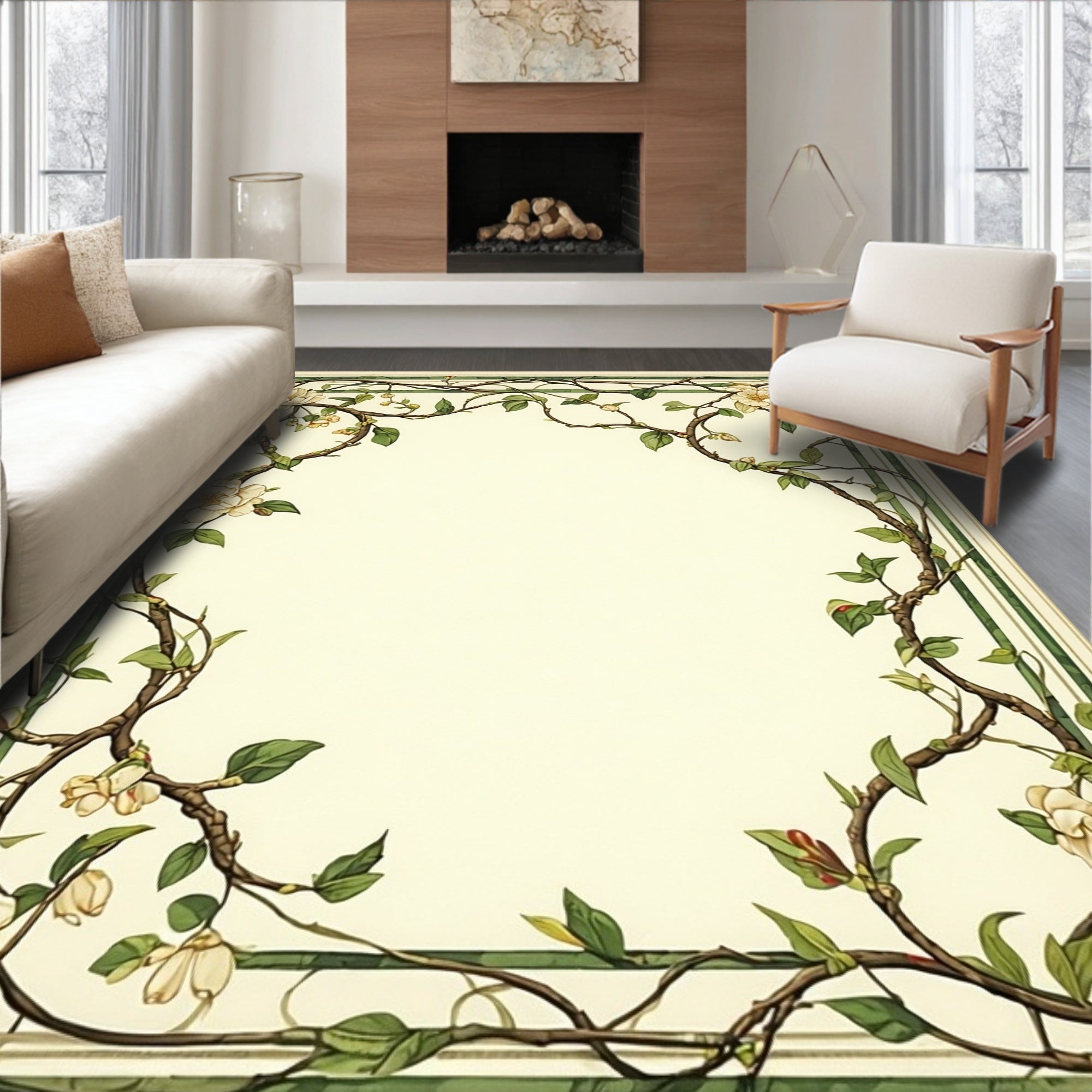 Vine and Blossom Floral Frame Rug
