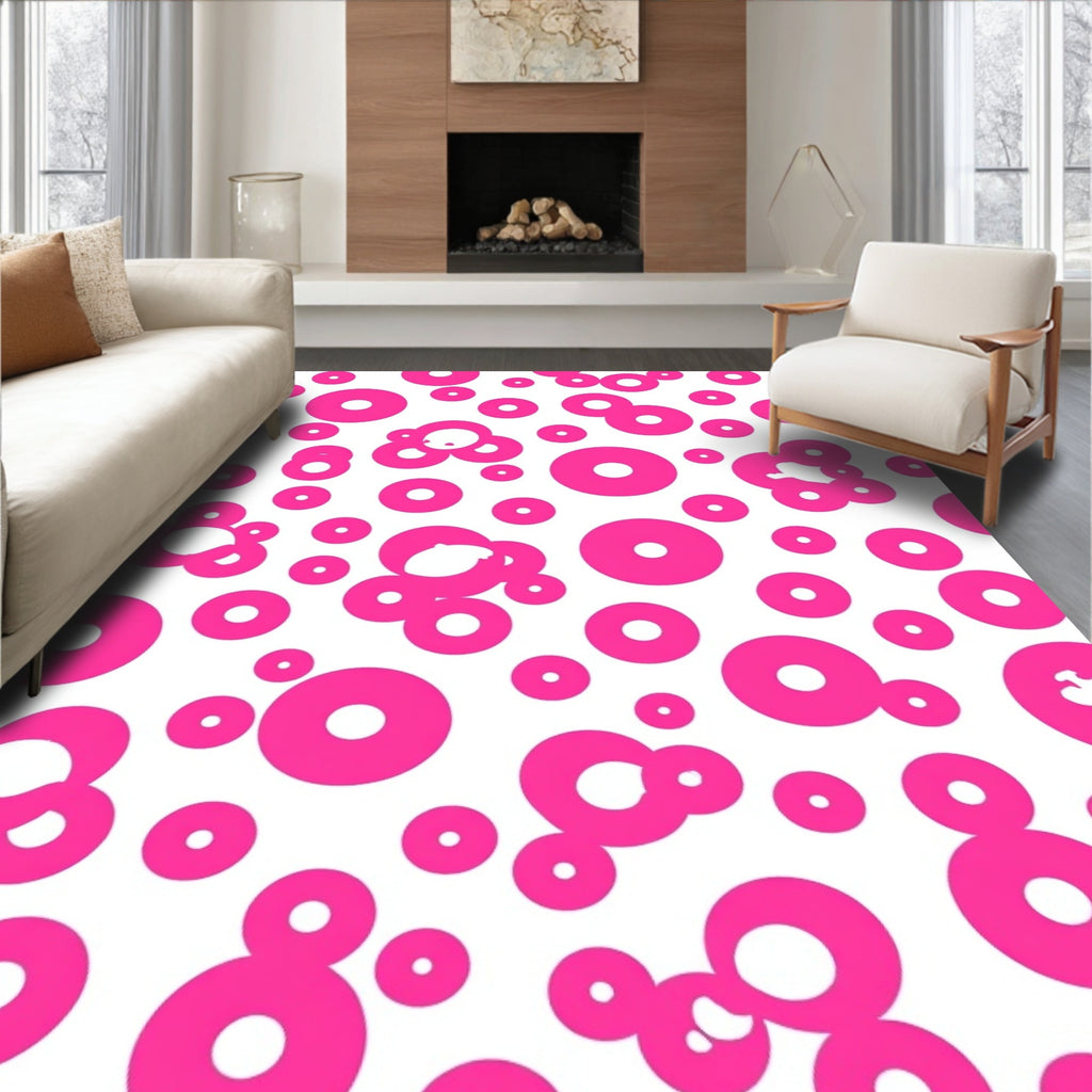 Pink Circle Scattered Playful Pattern Rug