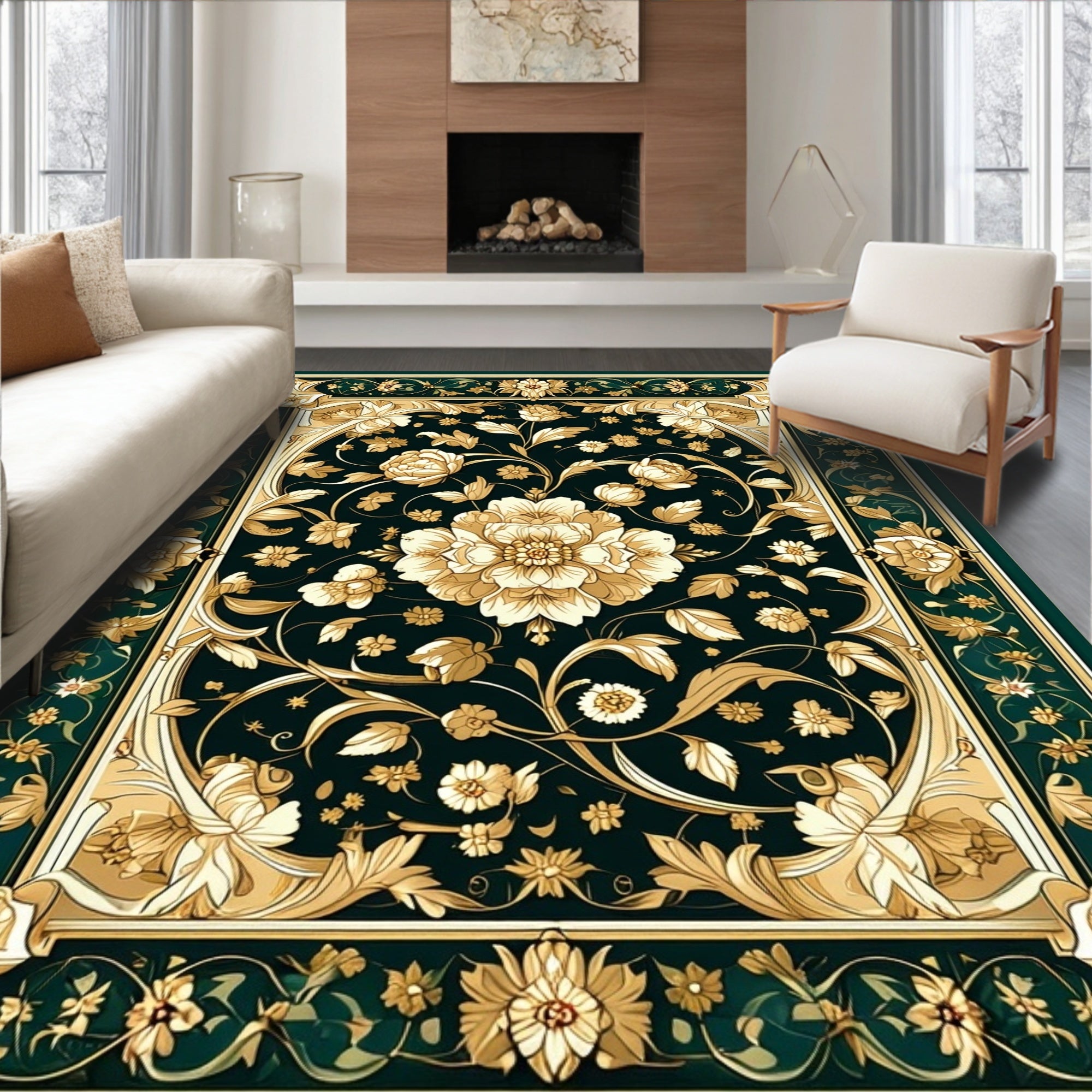Intricate Floral Pattern With Gold Accents Rug