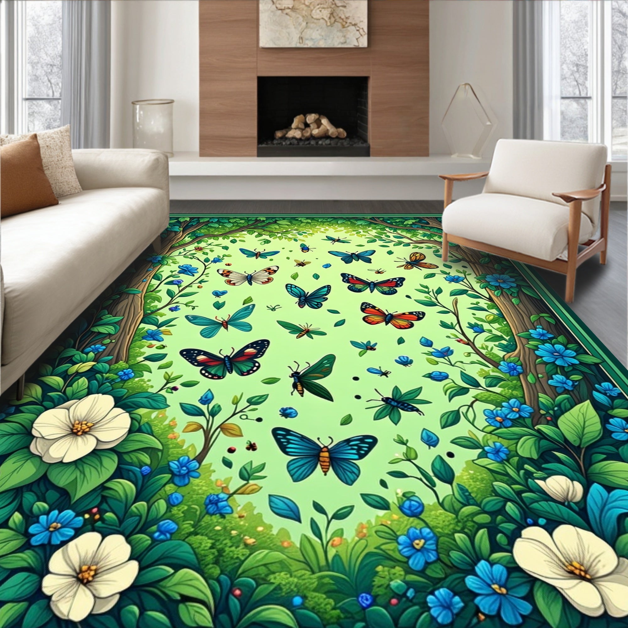Whimsical Forest Butterfly Ensemble Rug