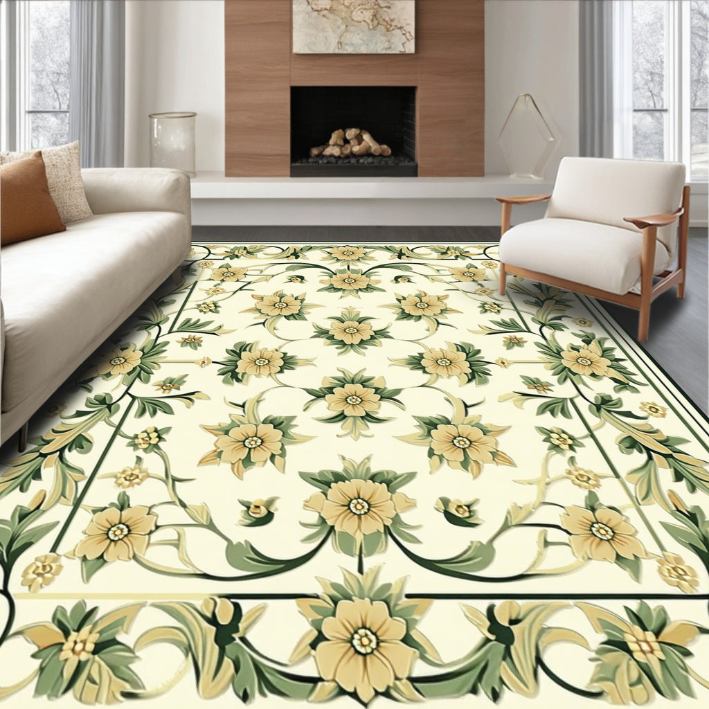 Elegant Floral Garden Scroll Pattern Rug