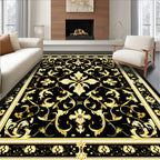 Regal Black Gold Floral Pattern Rug