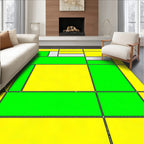Bright Yellow Green Abstract Block Design Rug