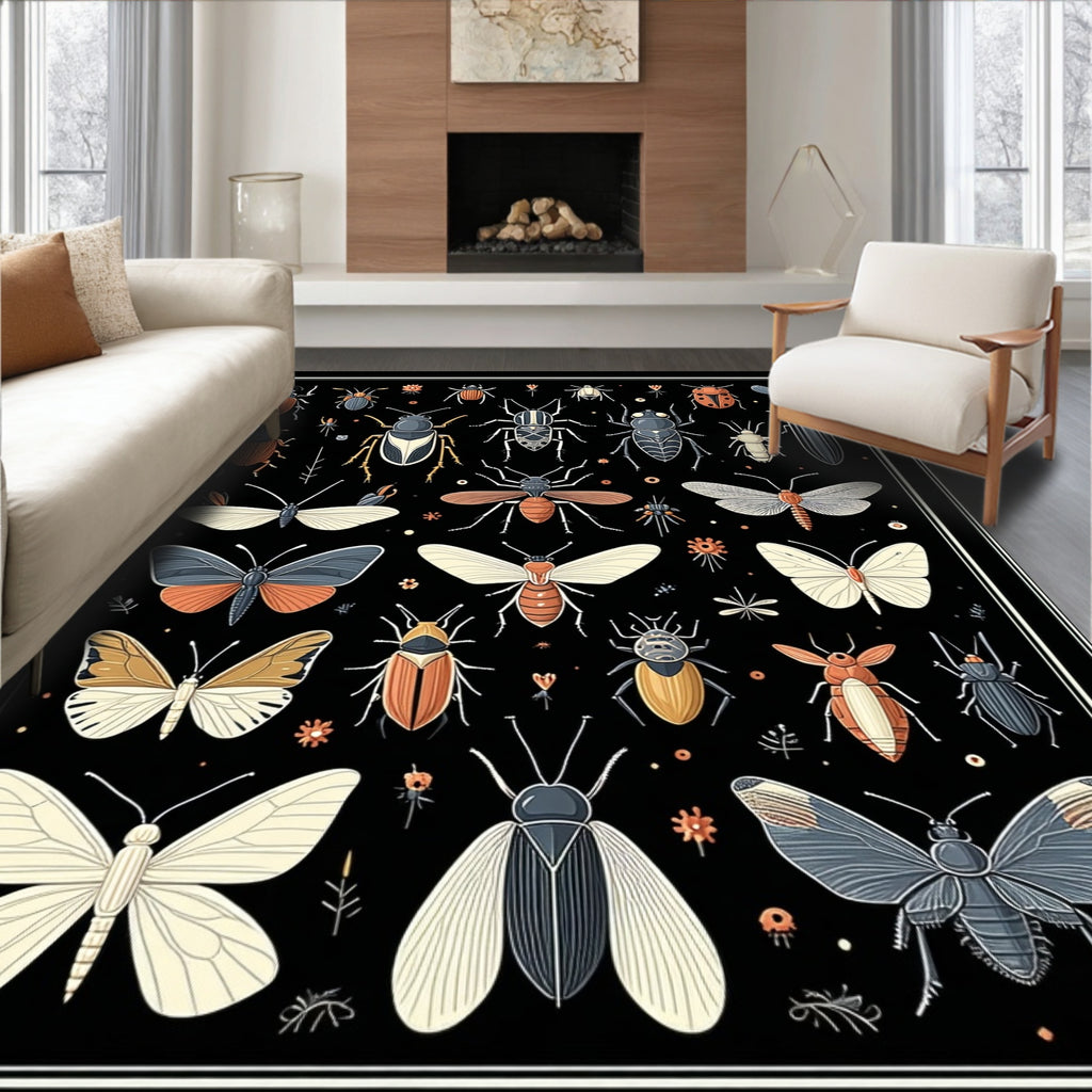 Insect Motif Colorful And Detailed Design Rug