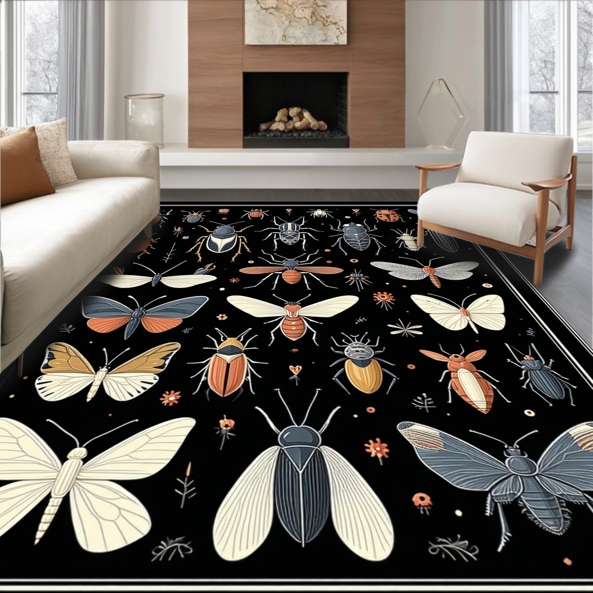 Insect Motif Colorful And Detailed Design Rug