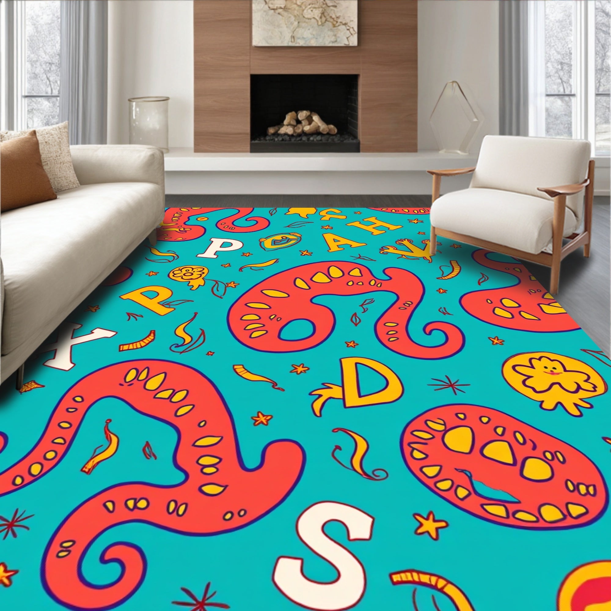 Whimsical Alphabet Tentacle Motif Rug