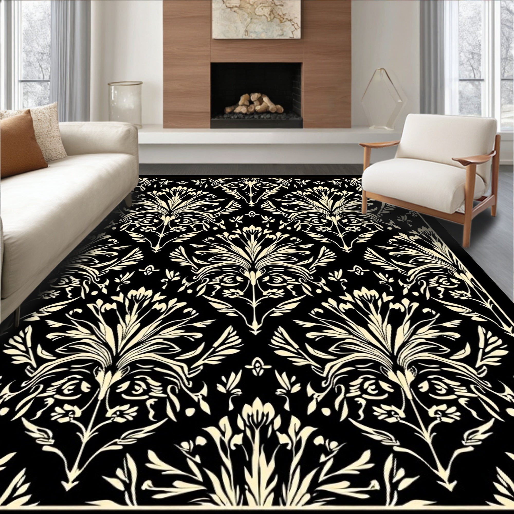 Ornate Floral Damask Pattern Rug