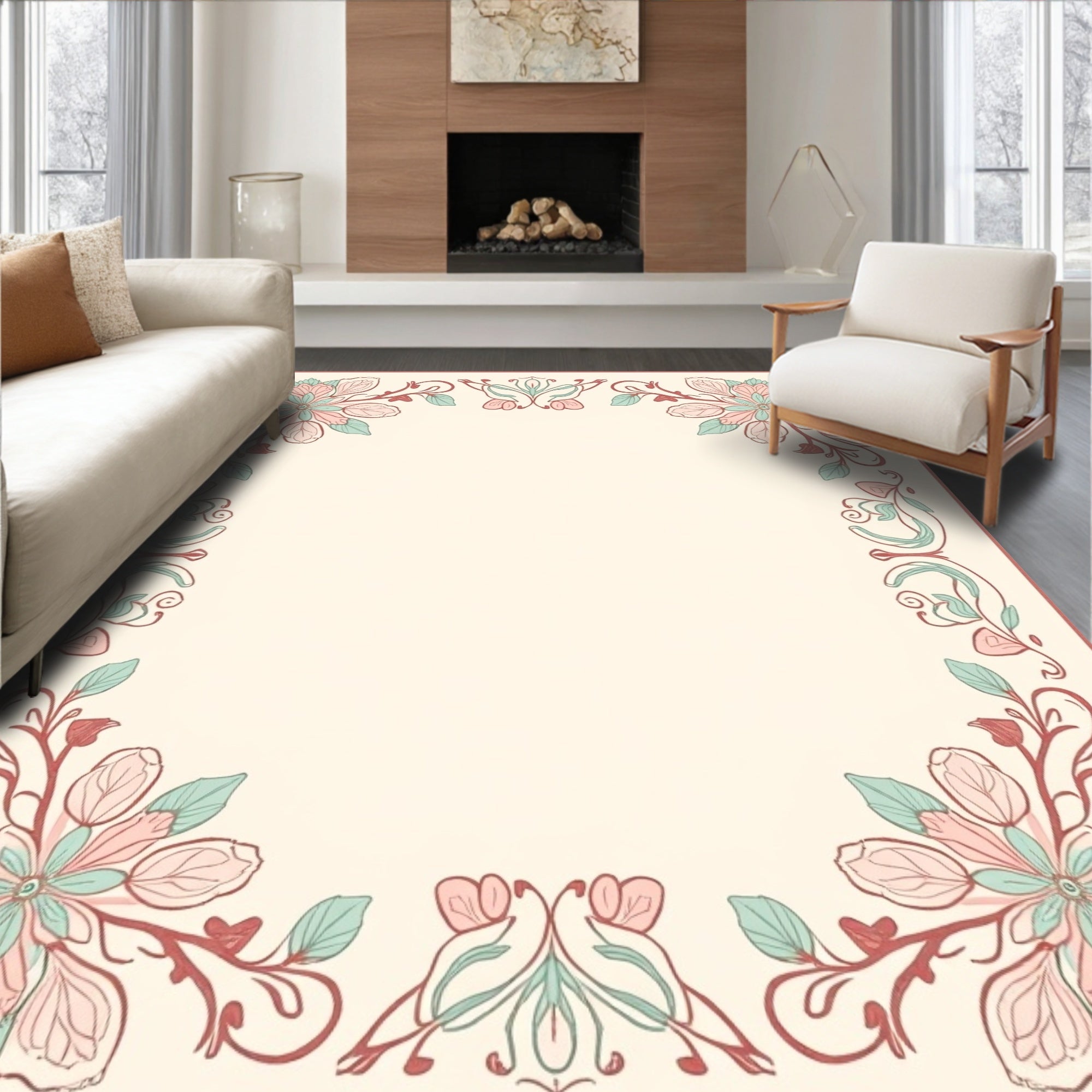 Art Nouveau Floral Border Design Rug