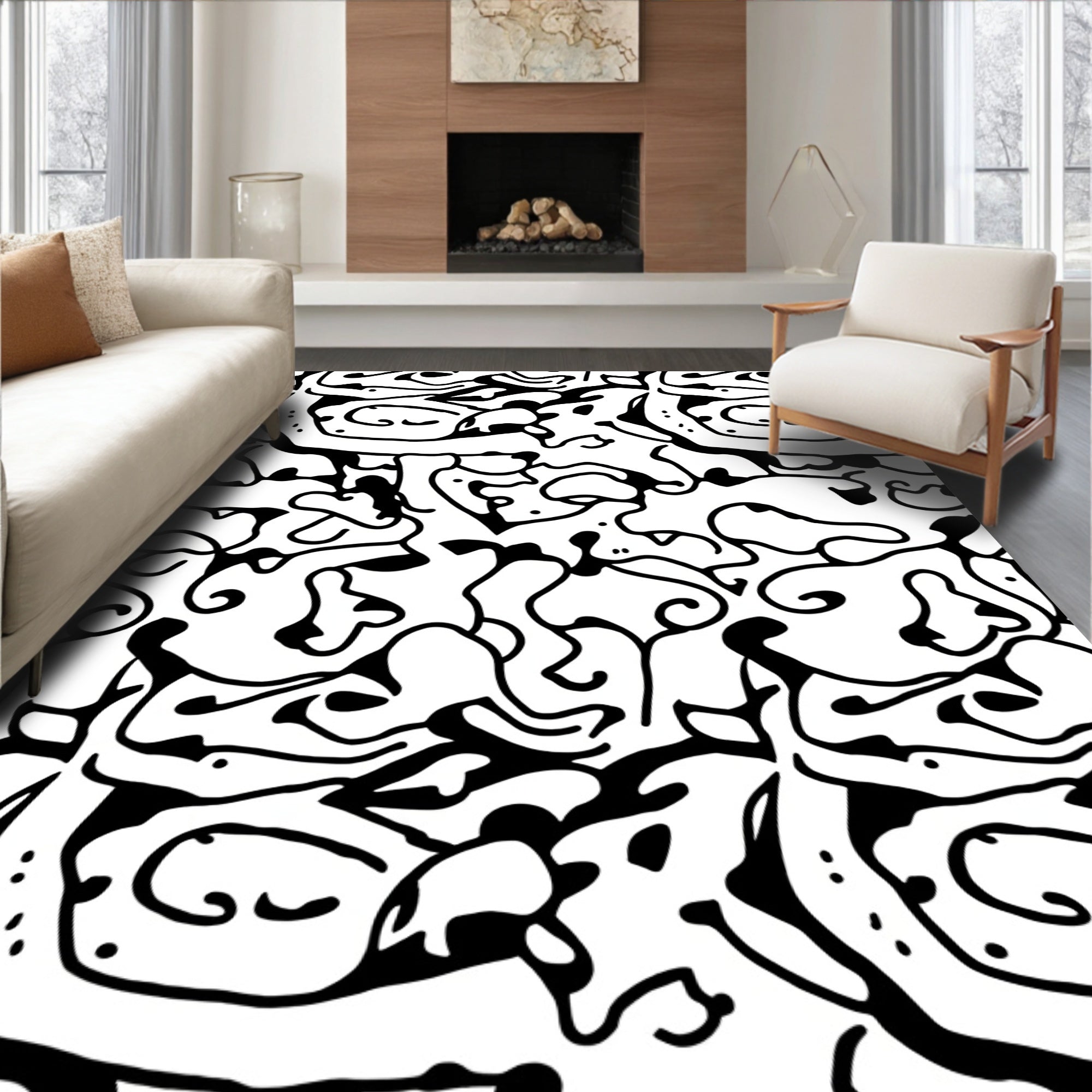 Abstract Black White Ink Splatter Vigor Rug